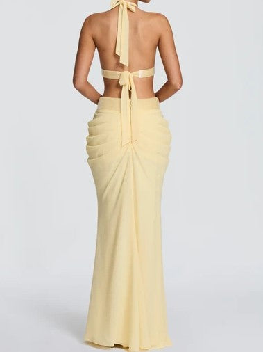 Yellow Cutout Halter Mermaid Maxi Dress