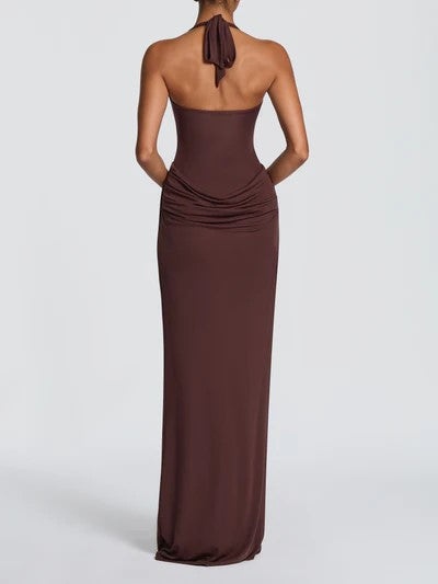 Yellow Draped Halter Maxi Dress