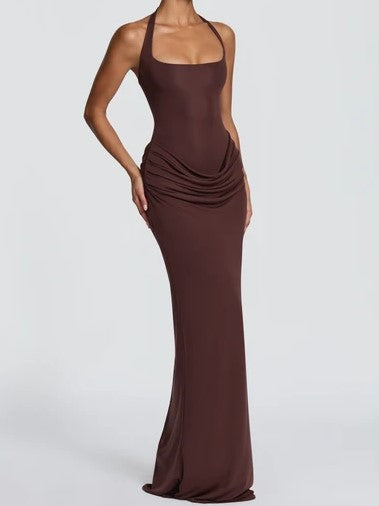 Yellow Draped Halter Maxi Dress