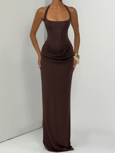 Yellow Draped Halter Maxi Dress