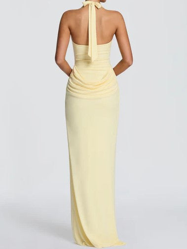 Yellow Draped Halter Maxi Dress