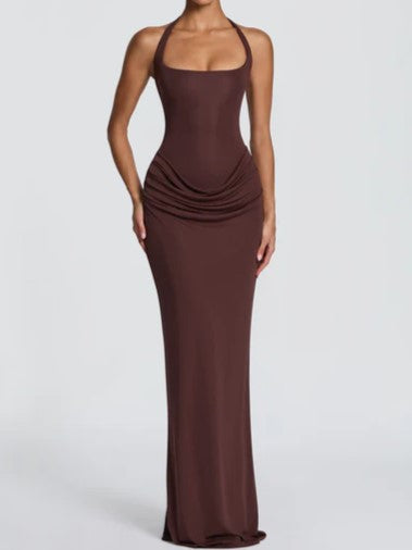 Yellow Draped Halter Maxi Dress