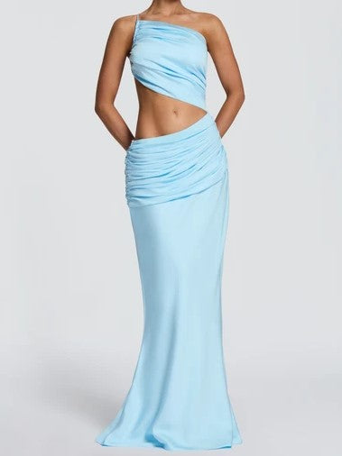 Sky Blue Asymmetric Two-Piece Maxi Set