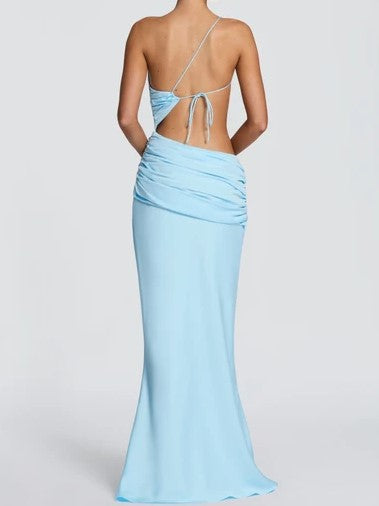 Sky Blue Asymmetric Two-Piece Maxi Set