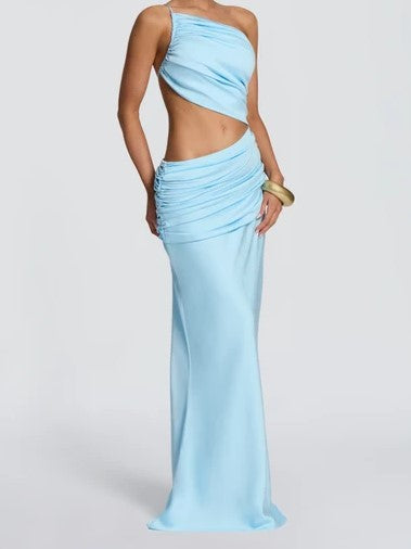 Sky Blue Asymmetric Two-Piece Maxi Set
