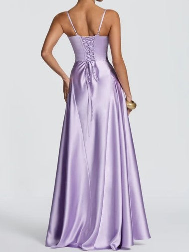 Deep Plum Satin A-Line Maxi Dress