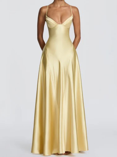 Deep Plum Satin A-Line Maxi Dress