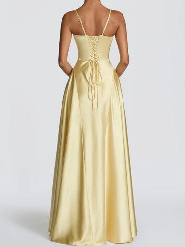 Deep Plum Satin A-Line Maxi Dress