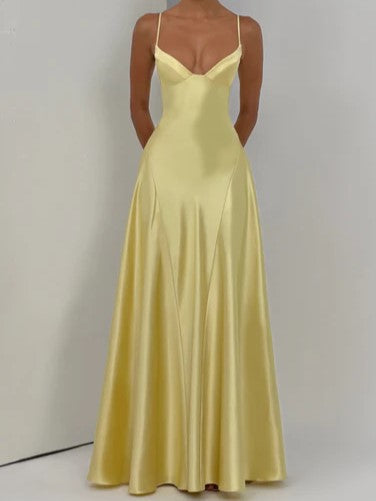 Deep Plum Satin A-Line Maxi Dress