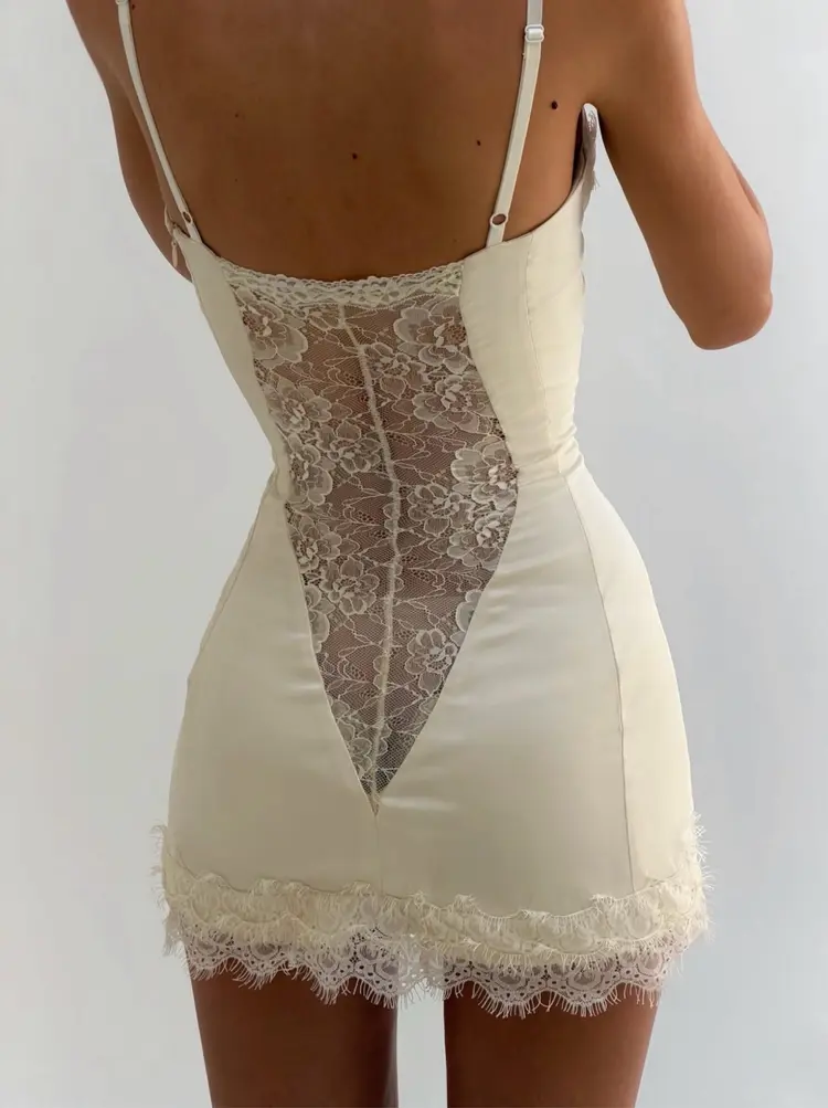 Cream Lace Insert Corset Mini Dress