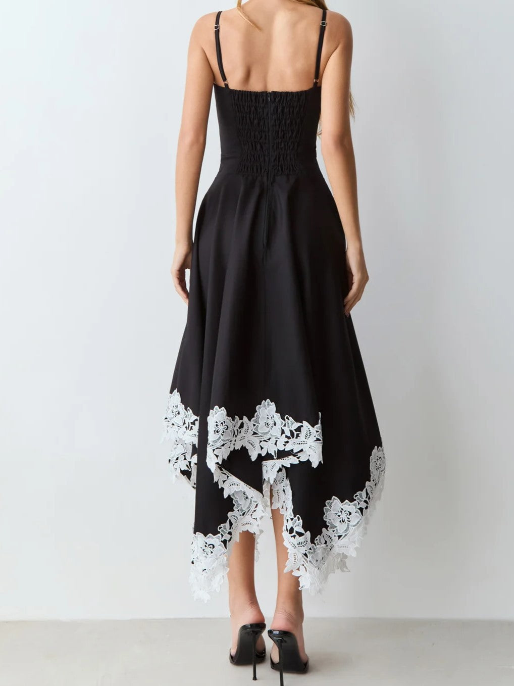 Black And White Lace Contrast Midi Dress