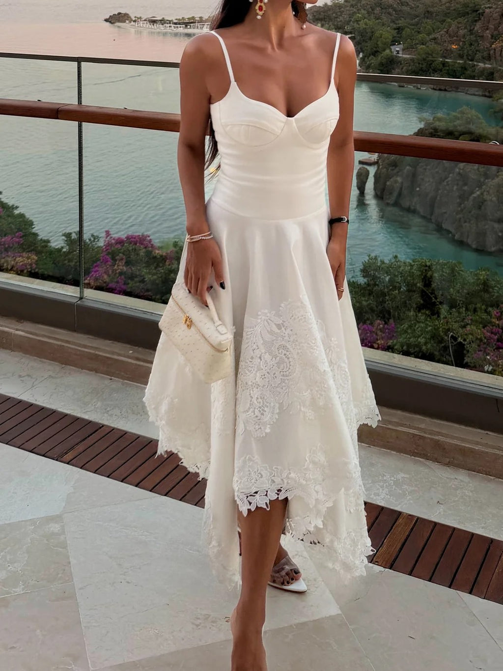 Black And White Lace Contrast Midi Dress