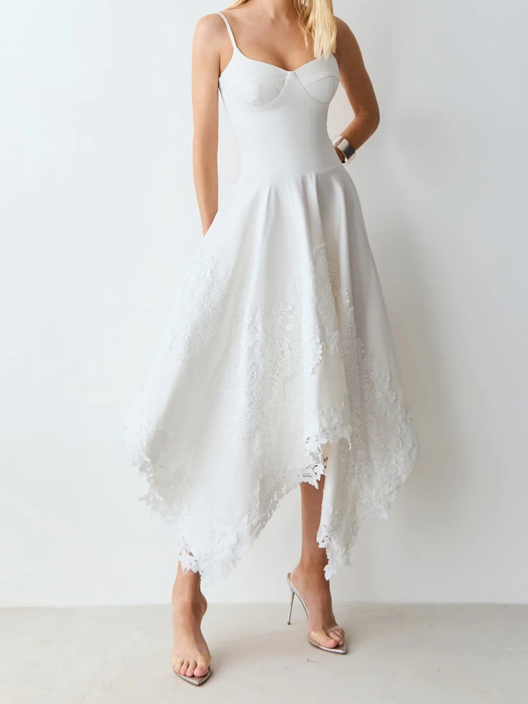 Black And White Lace Contrast Midi Dress
