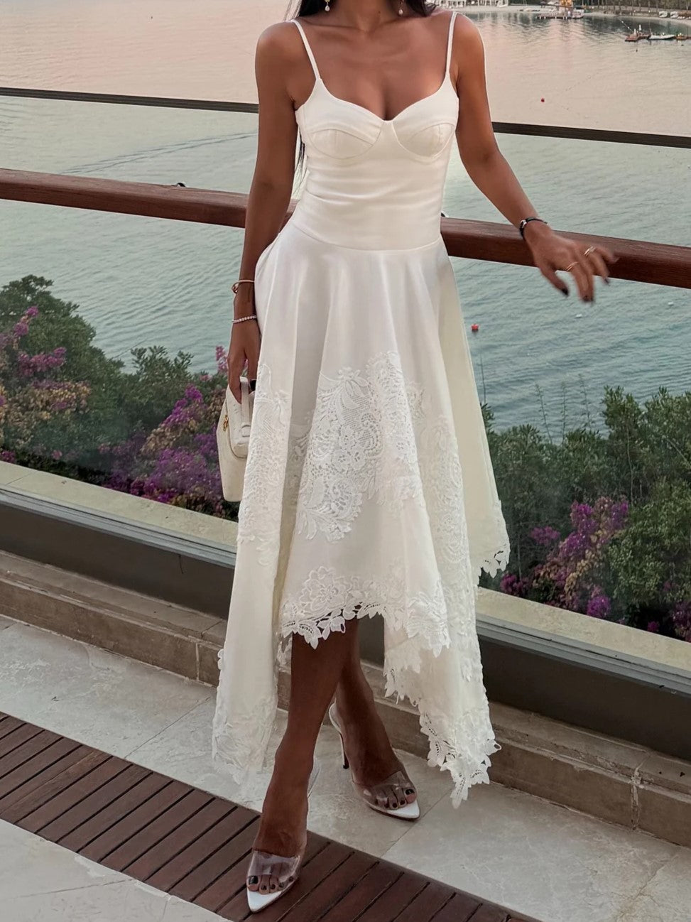 Black And White Lace Contrast Midi Dress