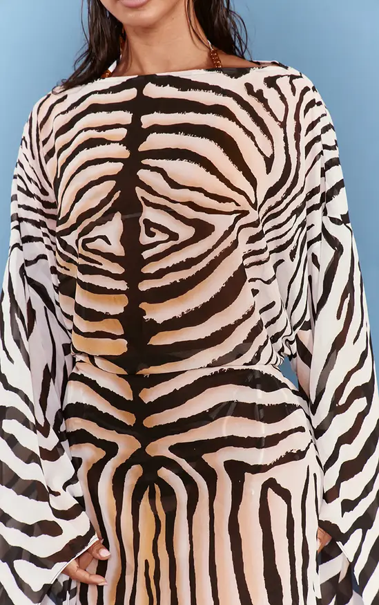 Zebra Print Mini Dress With Cape Sleeves