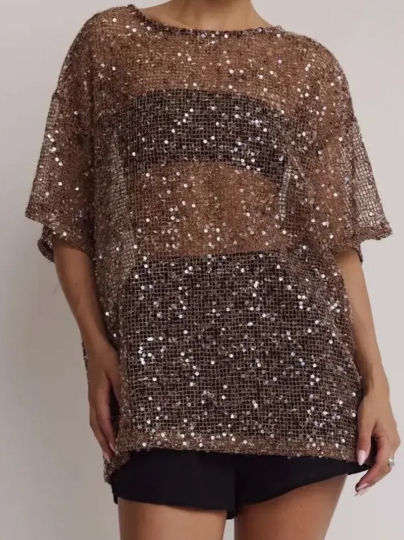 Bronze Sequin Tunic Mini Dress