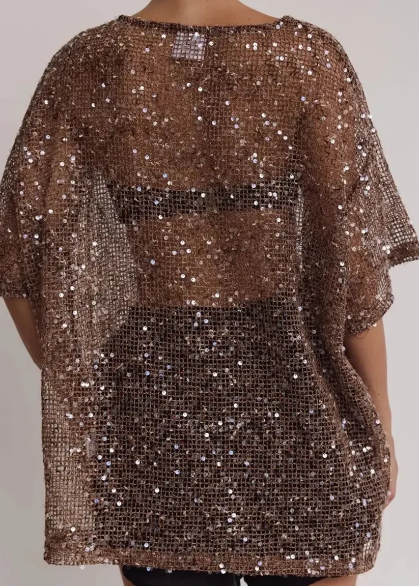 Bronze Sequin Tunic Mini Dress