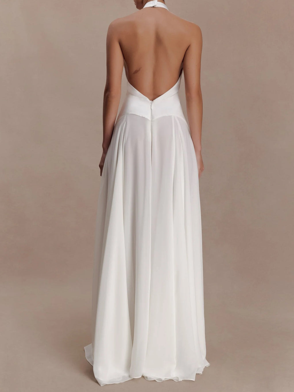 White Halter Gathered Maxi Dress