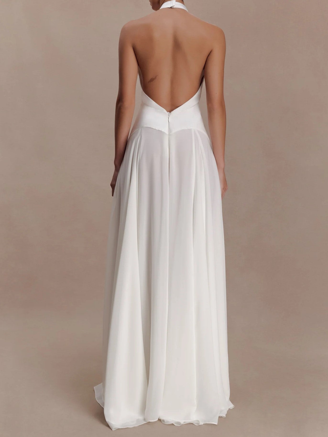White Halter Gathered Maxi Dress