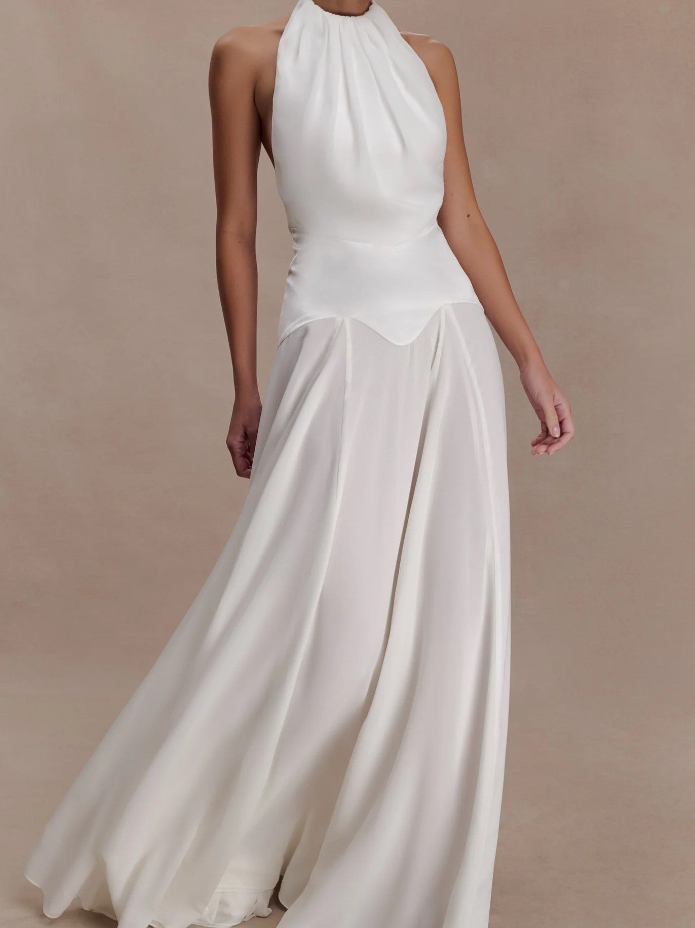 White Halter Gathered Maxi Dress