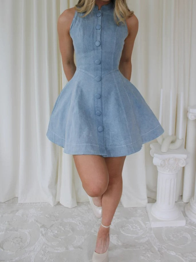 White Halter Button-Front Mini Dress