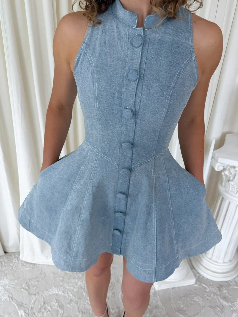 White Halter Button-Front Mini Dress