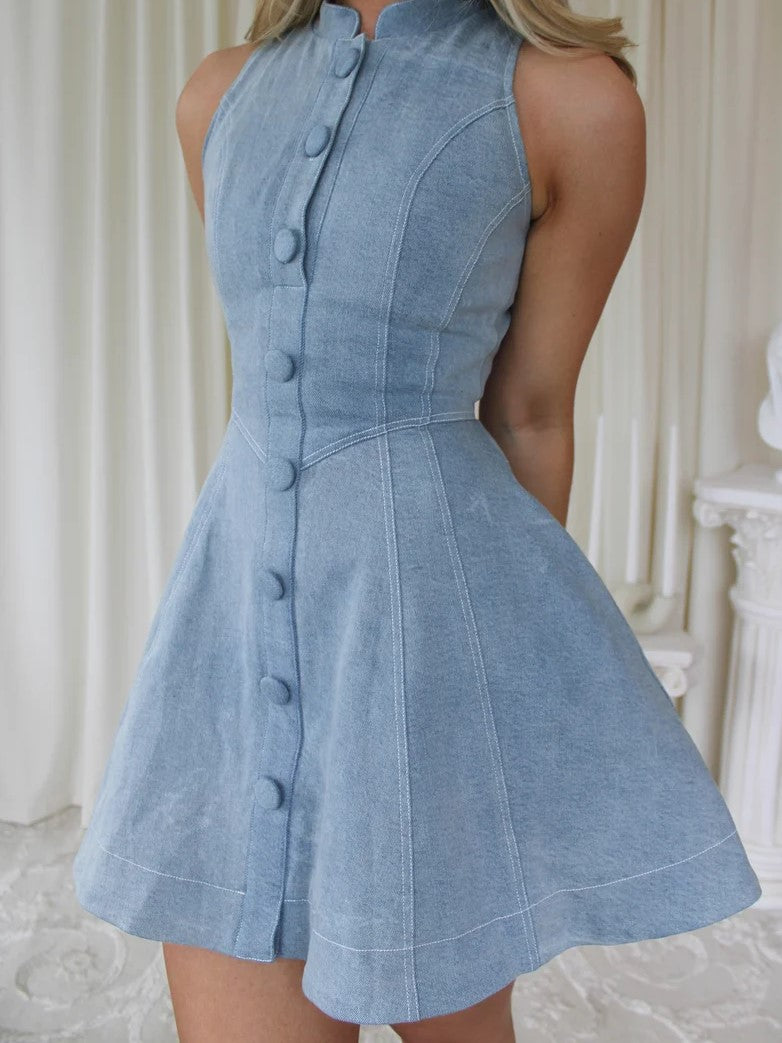 White Halter Button-Front Mini Dress