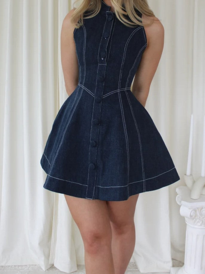 White Halter Button-Front Mini Dress