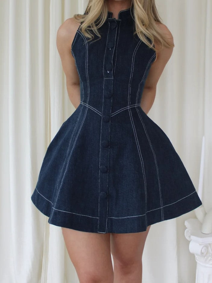 White Halter Button-Front Mini Dress