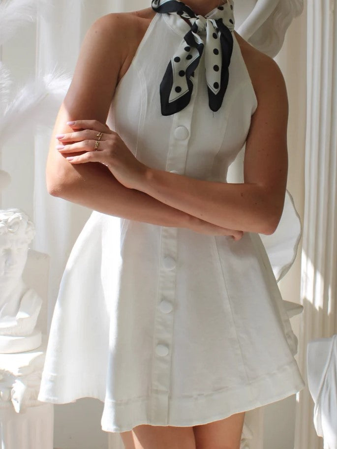 White Halter Button-Front Mini Dress