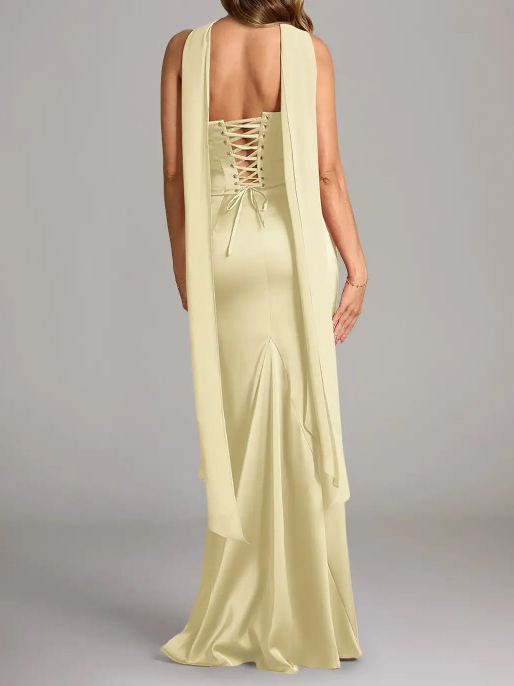 Butter Yellow Corset Scarf Maxi Dress