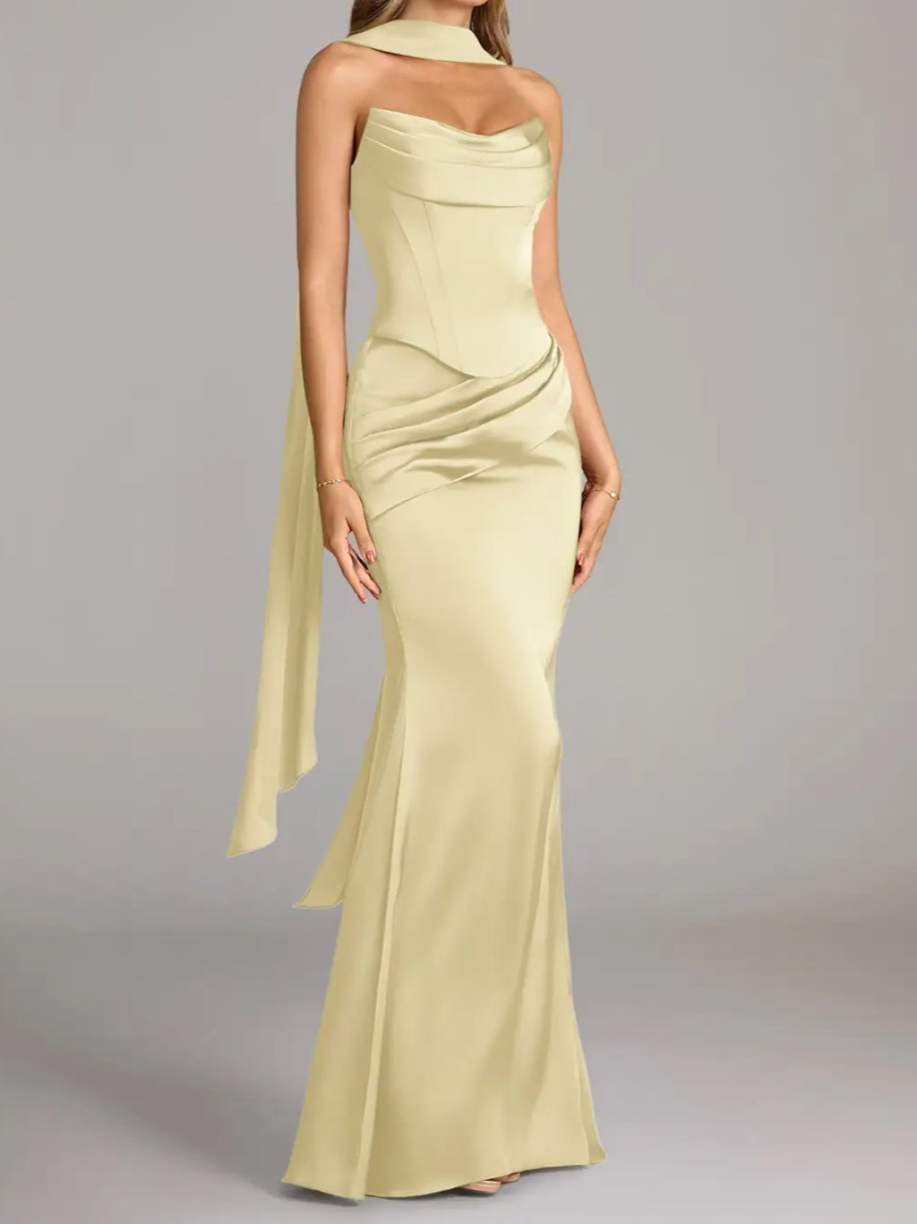 Butter Yellow Corset Scarf Maxi Dress
