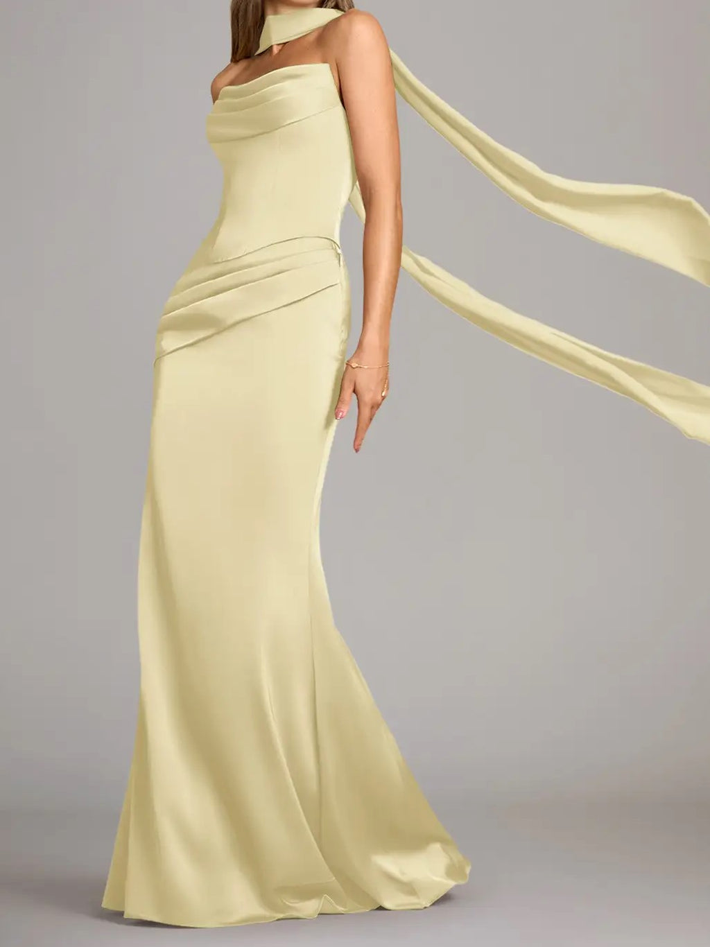 Butter Yellow Corset Scarf Maxi Dress