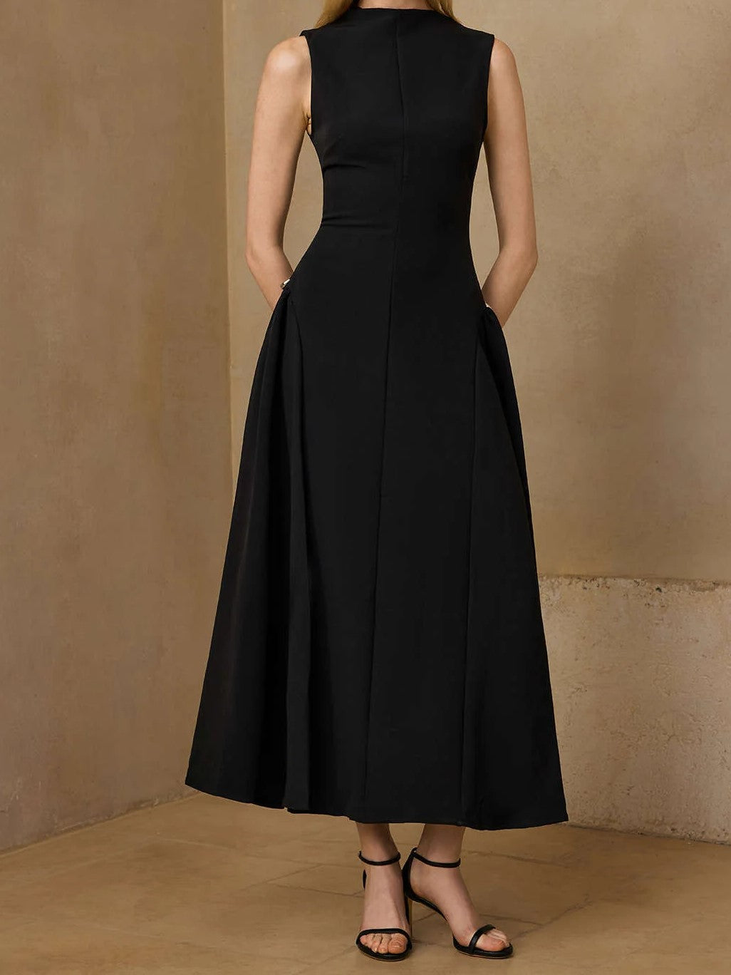 Black Cap Sleeve Draped Maxi Dress