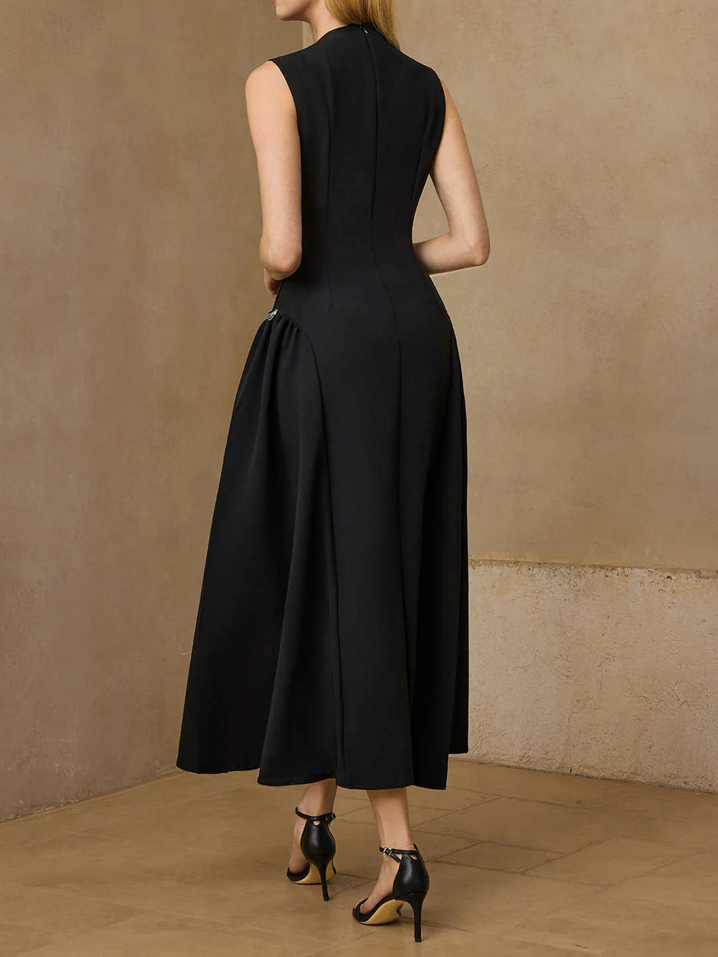 Black Cap Sleeve Draped Maxi Dress