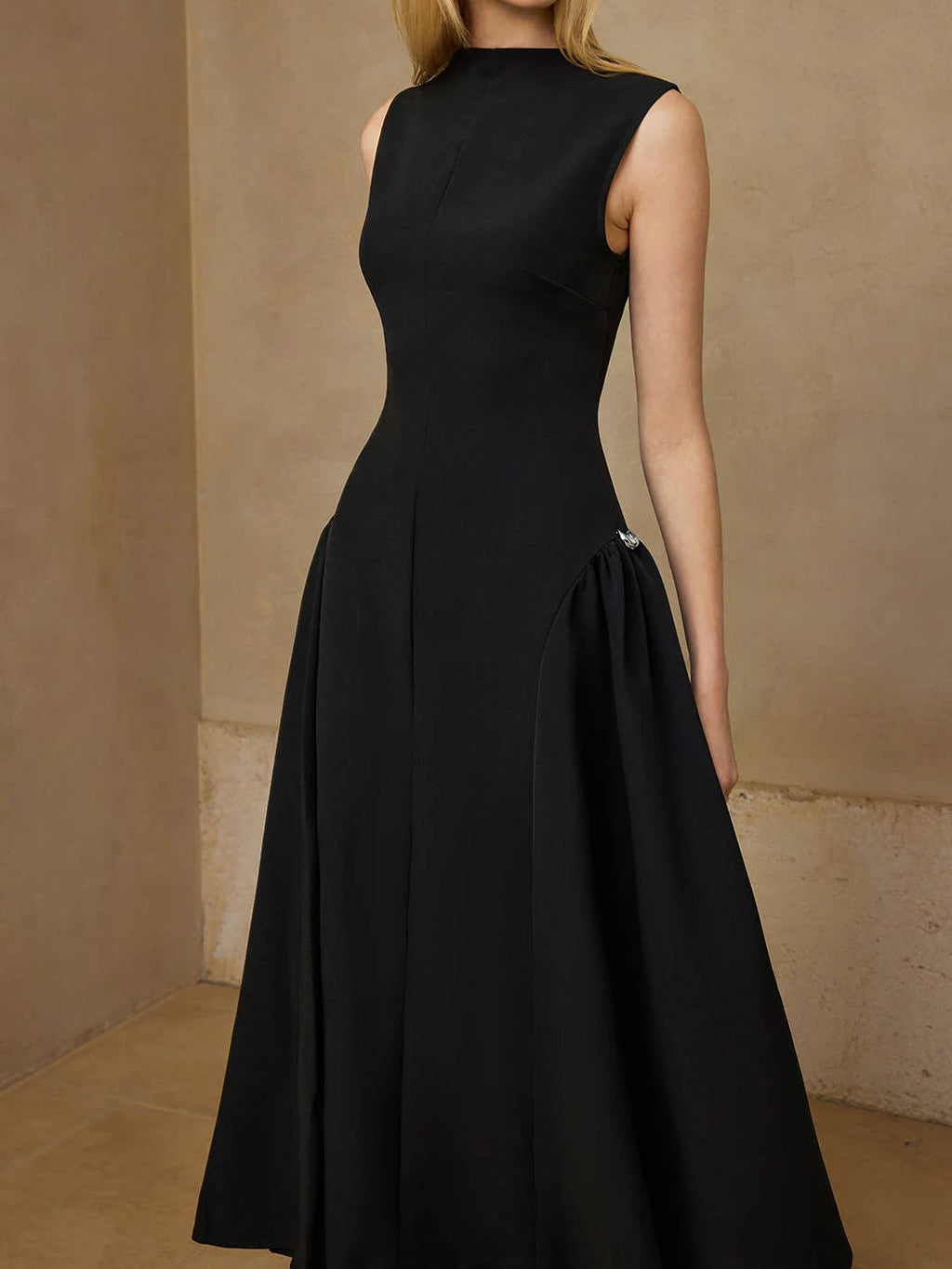 Black Cap Sleeve Draped Maxi Dress
