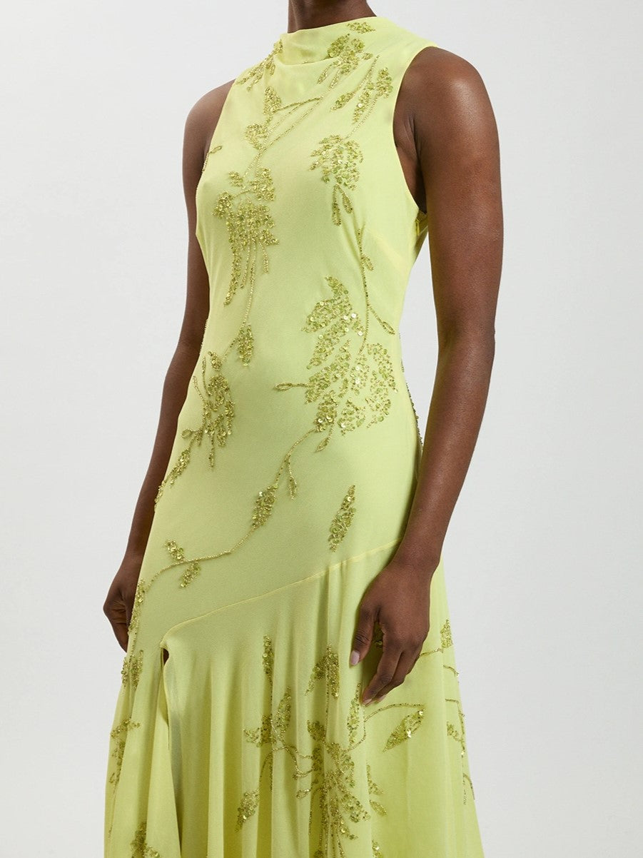 Lime Green Embroidered Midi Dress