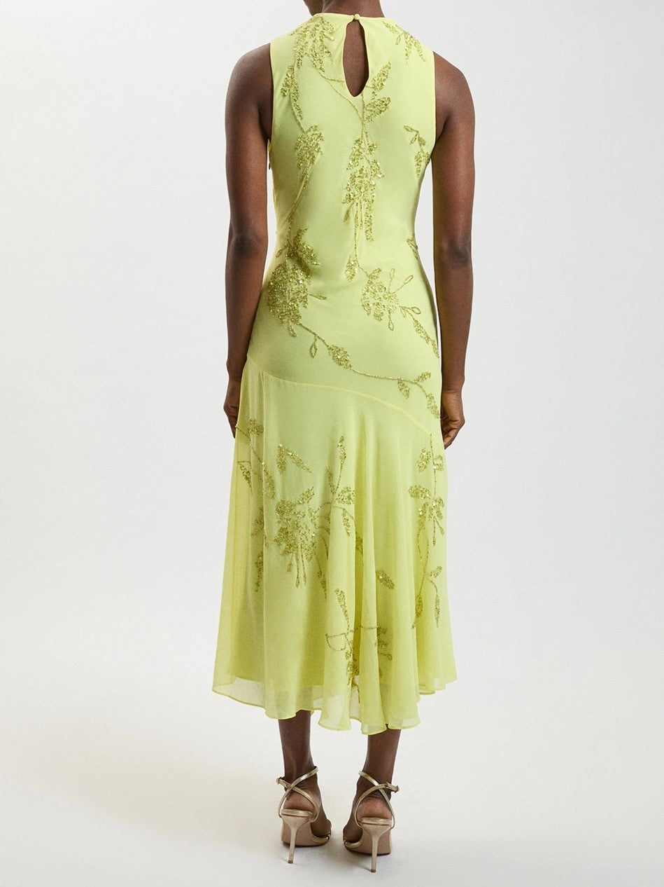 Lime Green Embroidered Midi Dress
