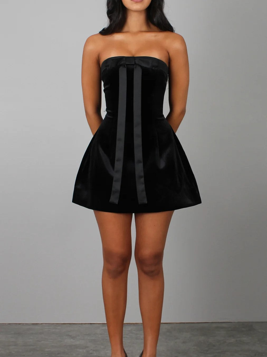 Black Velvet Bow Corset Mini Dress