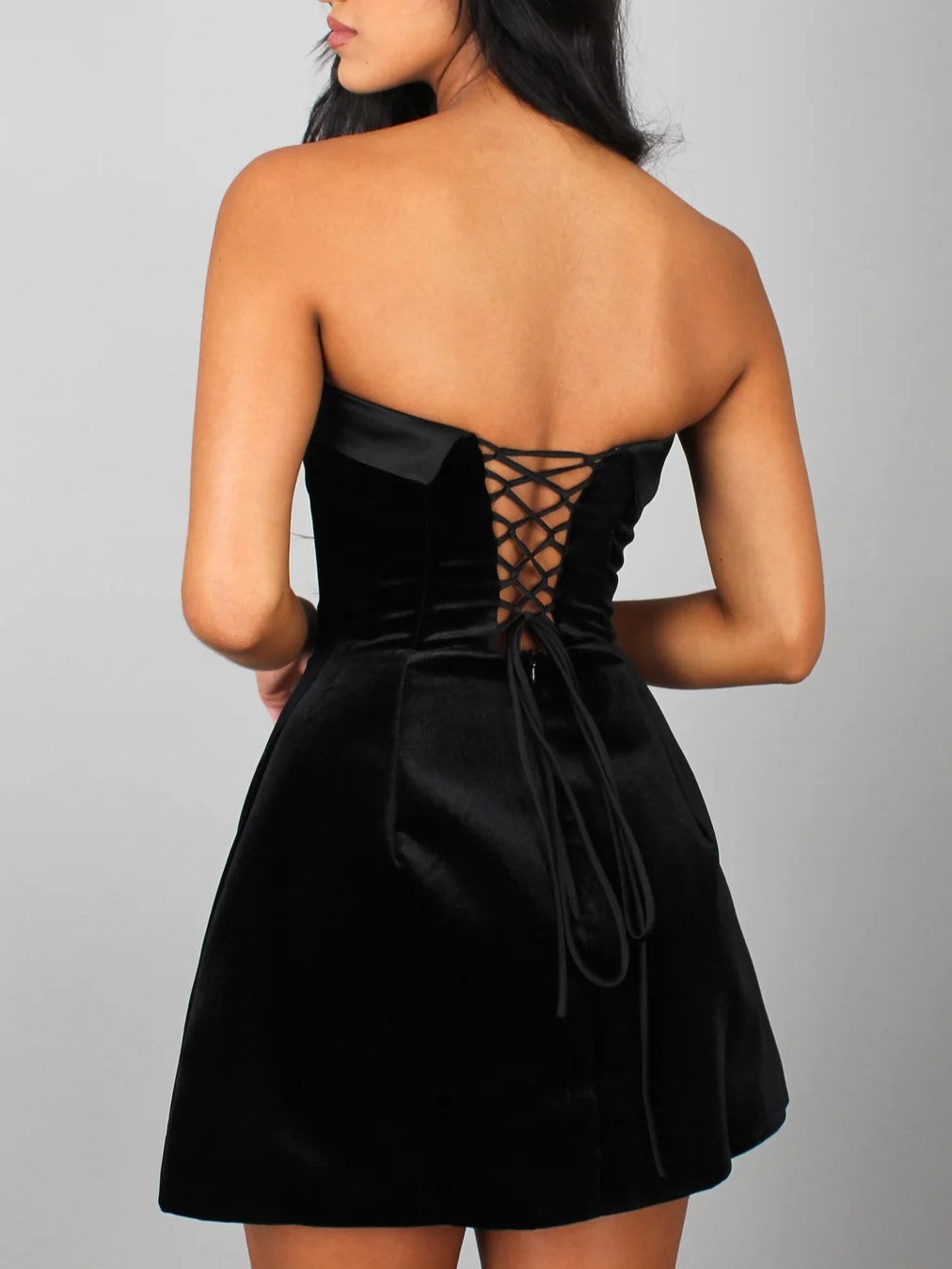 Black Velvet Bow Corset Mini Dress
