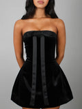 Black Velvet Bow Corset Mini Dress