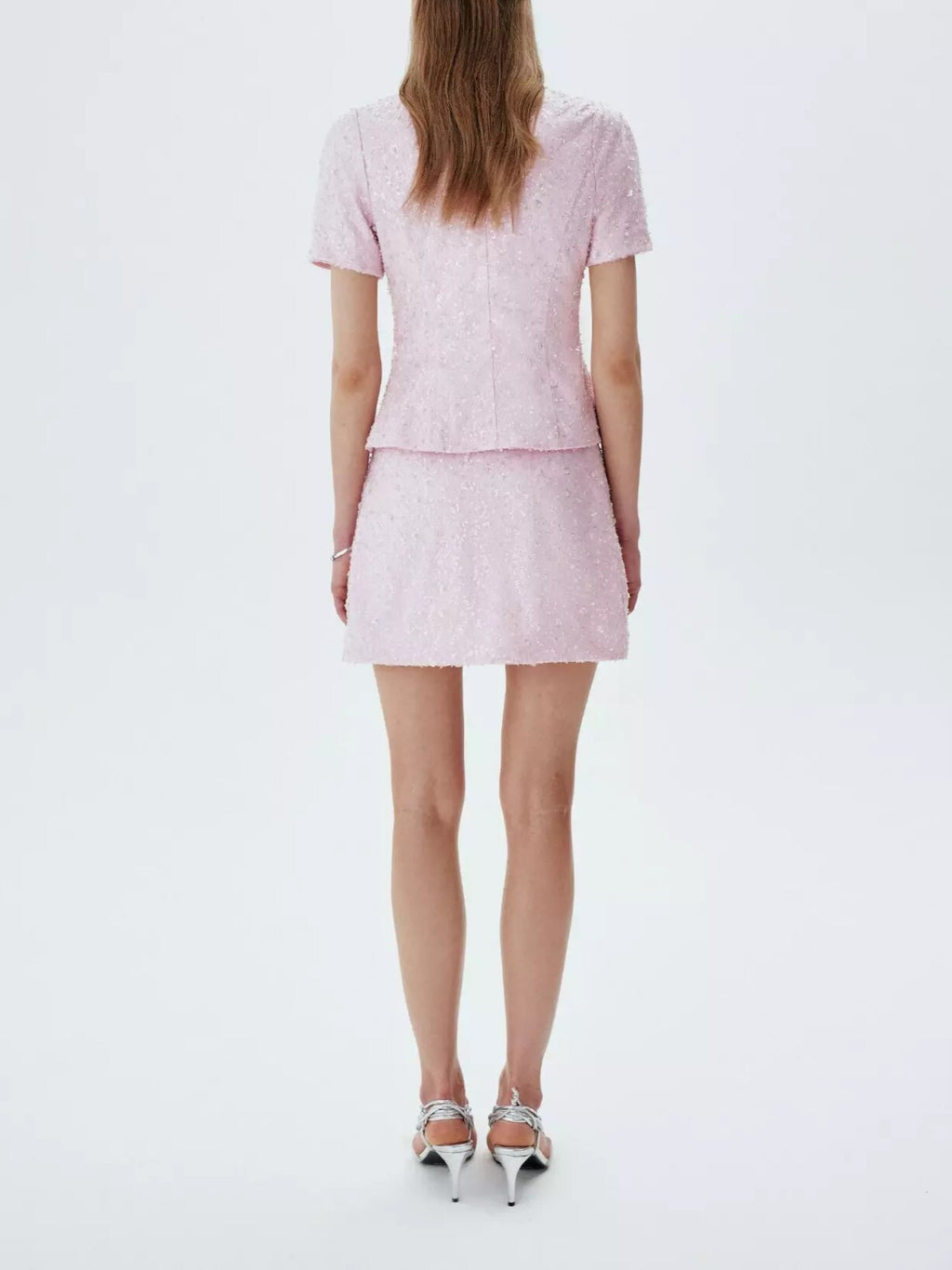 Pink Sequin V-Neck Two-Piece Set