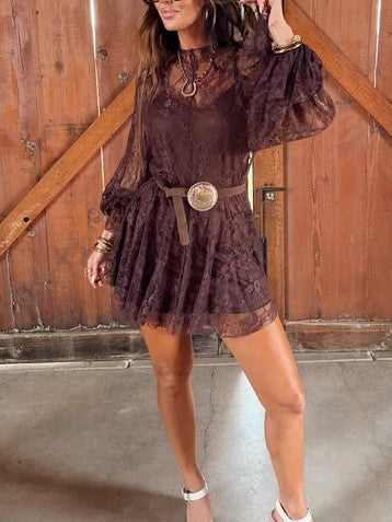 White Lace Long Sleeve Mini Dress