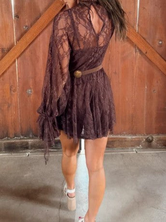 White Lace Long Sleeve Mini Dress