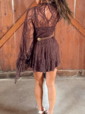 White Lace Long Sleeve Mini Dress