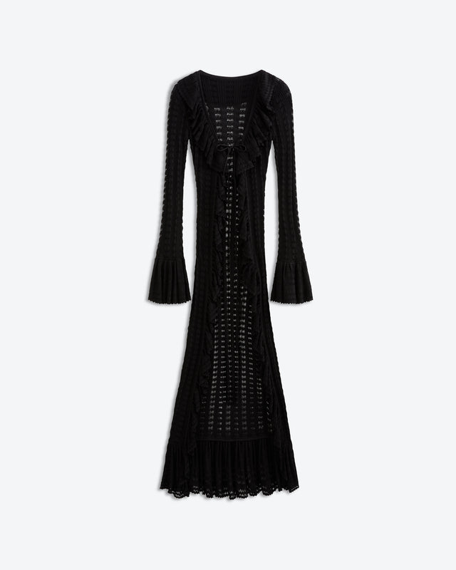 Black Crochet Ruffle Cardigan Dress