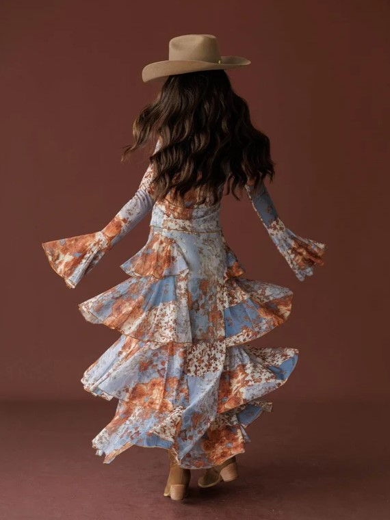 Blue Orange Floral Tiered Two-Piece Set