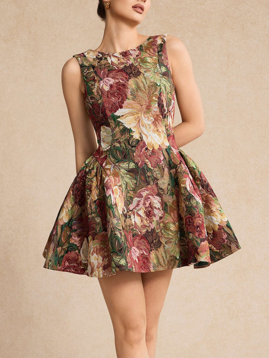 Green Floral Sleeveless Mini Dress
