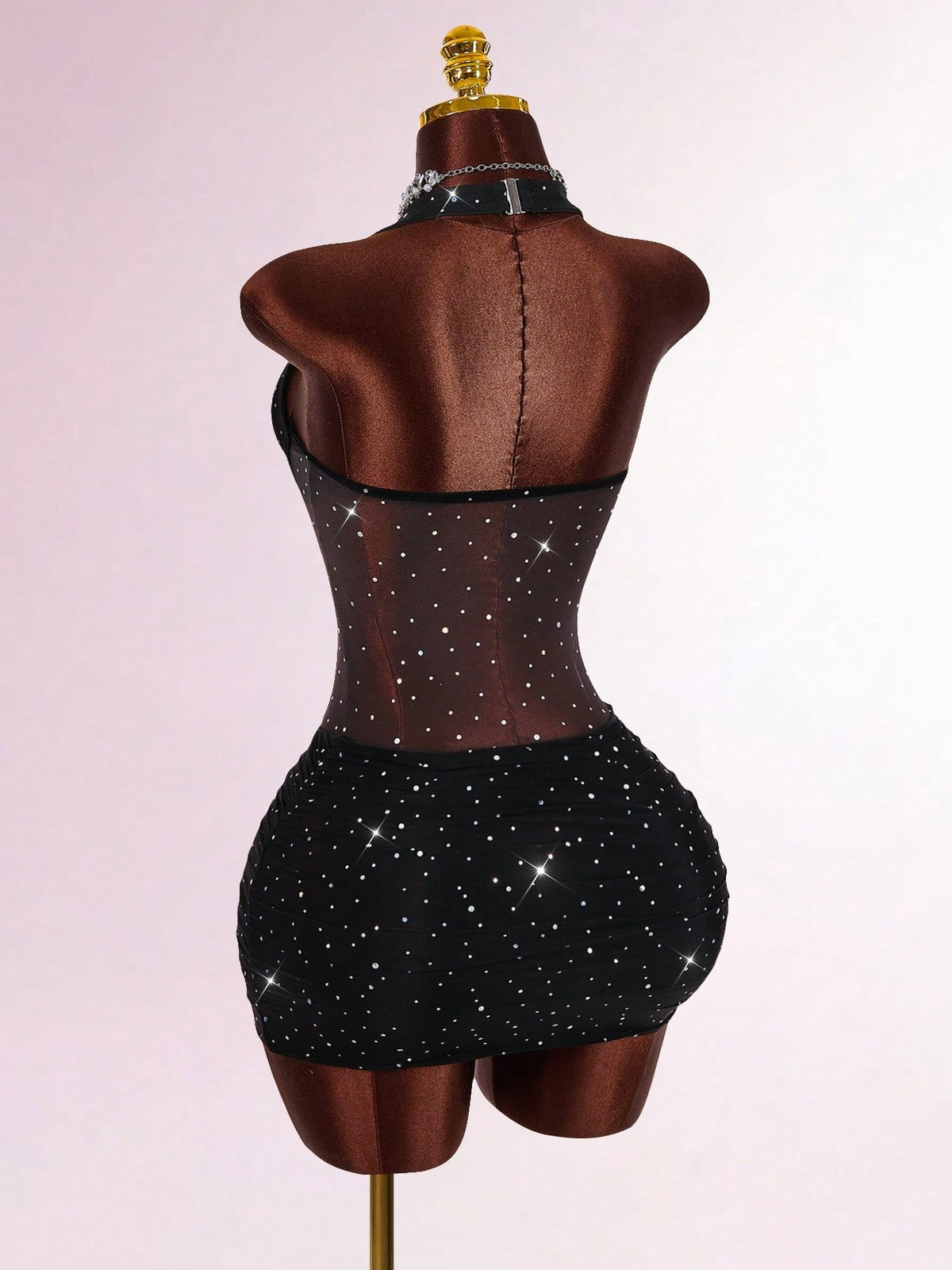 Black Rhinestone Sheer Corset Mini Dress