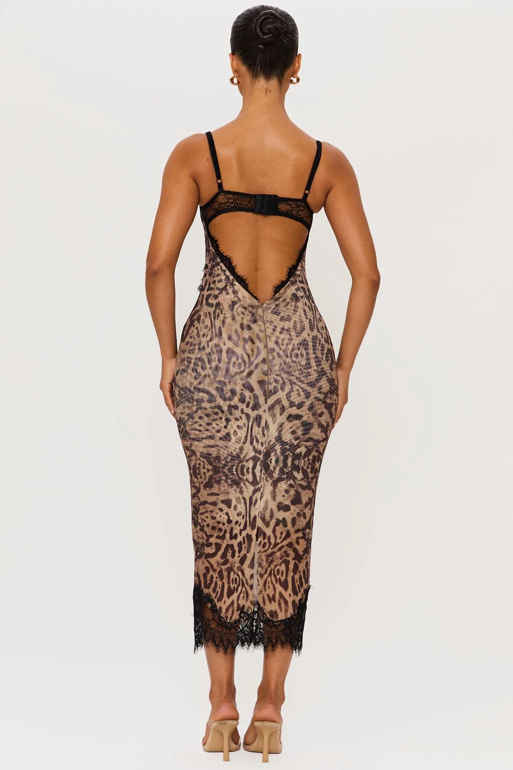 Leopard Print Lace Trim Midi Dress